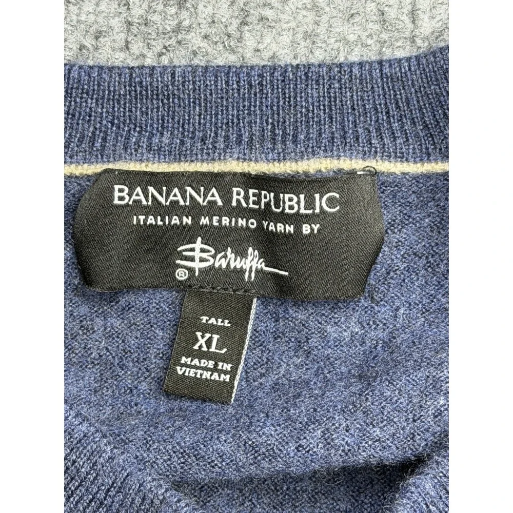 Banana Republic Pullover Sweater XL Blue Crewneck Cotton Italian Merino Wool